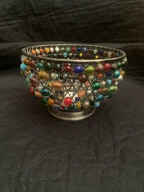 Bombay Multicolor Beaded Wire Decorative Basket
